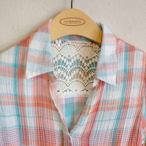 Soft Surroundings Lani Shores Plaid Button-Down Shirt Sz PS - Picture 5 of 9